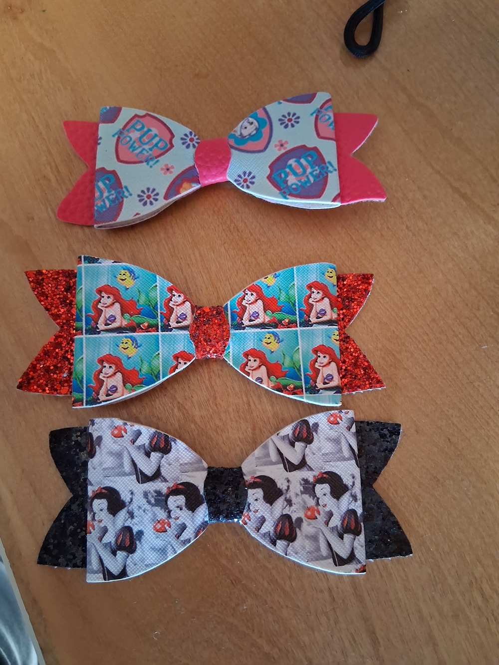 Set of 3 Girls' Handmade Hair Bows - Pink, Red Glitter, Black